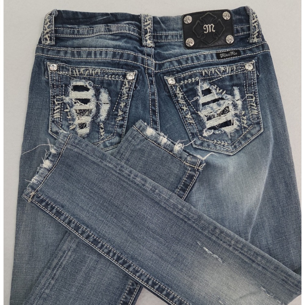 Miss Me Jeans Women's Junior Cuffed Skinny Jeans Embellished Pockets Size 26